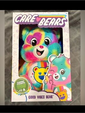 Care Bears Good Vibes Bear Plush - Rainbow Tie-Dye Colors